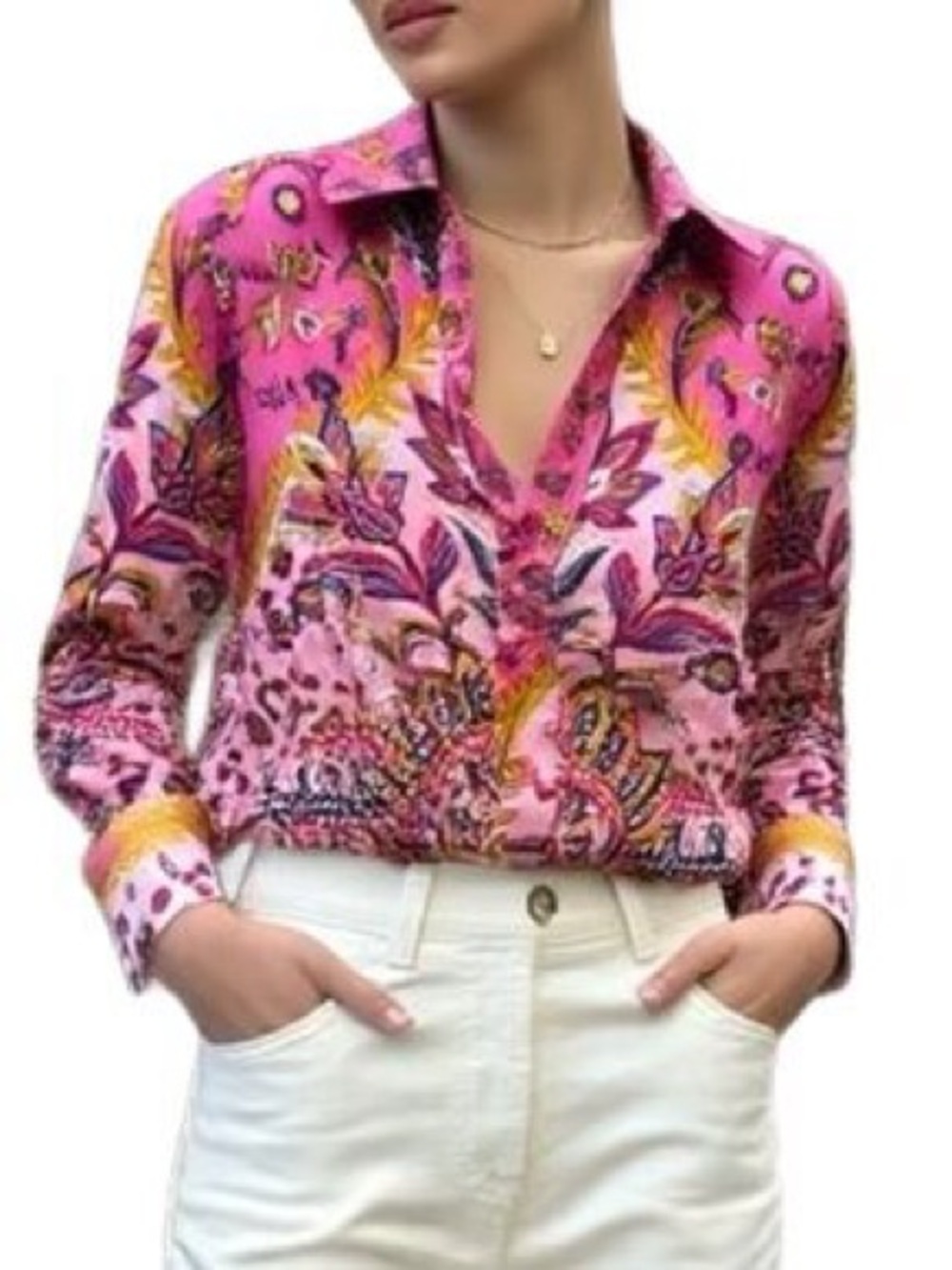 Rachel Zoe Pink Paisley Boho Button Down Blouse Top NEW! - Picture 6 of 10